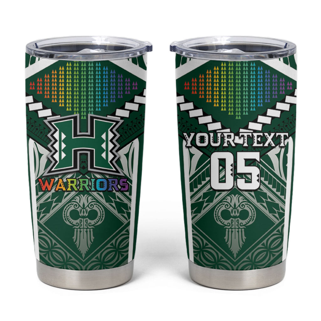 Custom Hawaii Warriors Football Tumbler Cup Rainbow Kakau Pattern Green