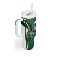 Custom Hawaii Warriors Football Tumbler With Handle Rainbow Kakau Pattern Green