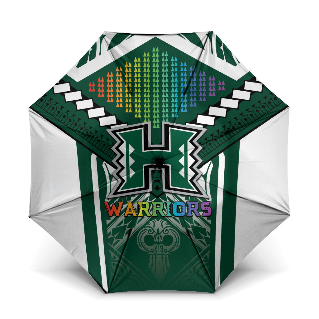 Hawaii Warriors Football Umbrella Rainbow Kakau Pattern Green