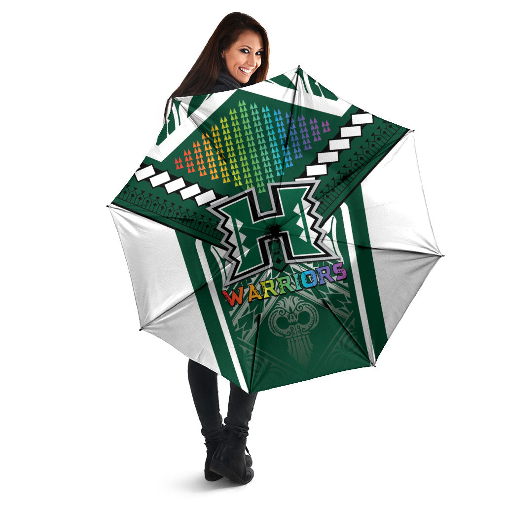 Hawaii Warriors Football Umbrella Rainbow Kakau Pattern Green