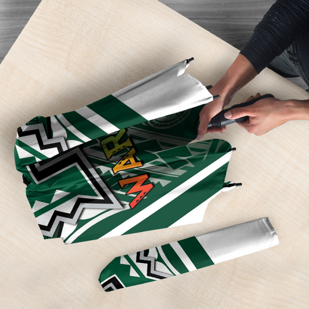 Hawaii Warriors Football Umbrella Rainbow Kakau Pattern Green