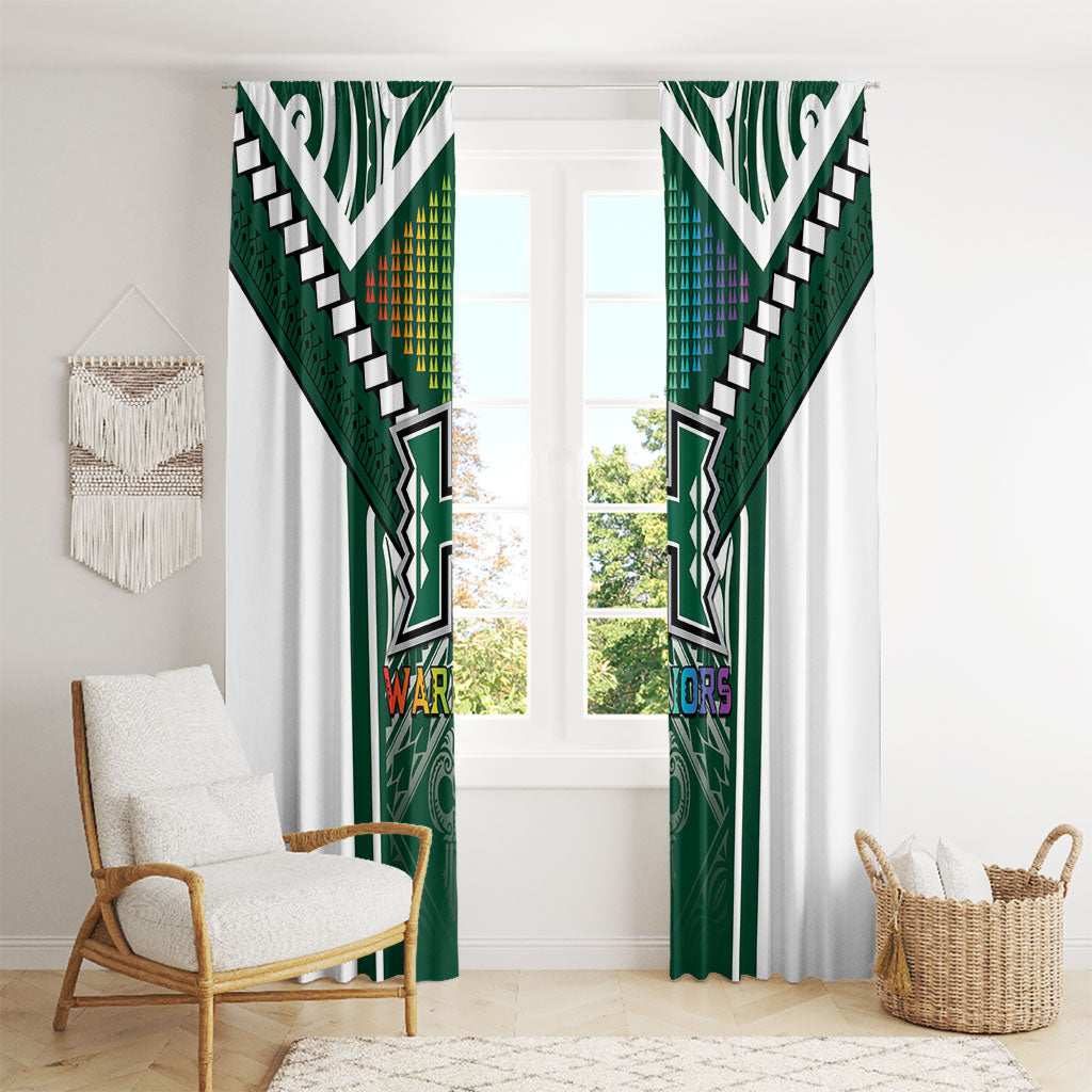 Hawaii Warriors Football Window Curtain Rainbow Kakau Pattern Green