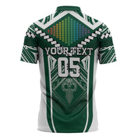 Custom Hawaii Warriors Football Zipper Polo Shirt Rainbow Kakau Pattern Green LT05 - Polynesian Pride