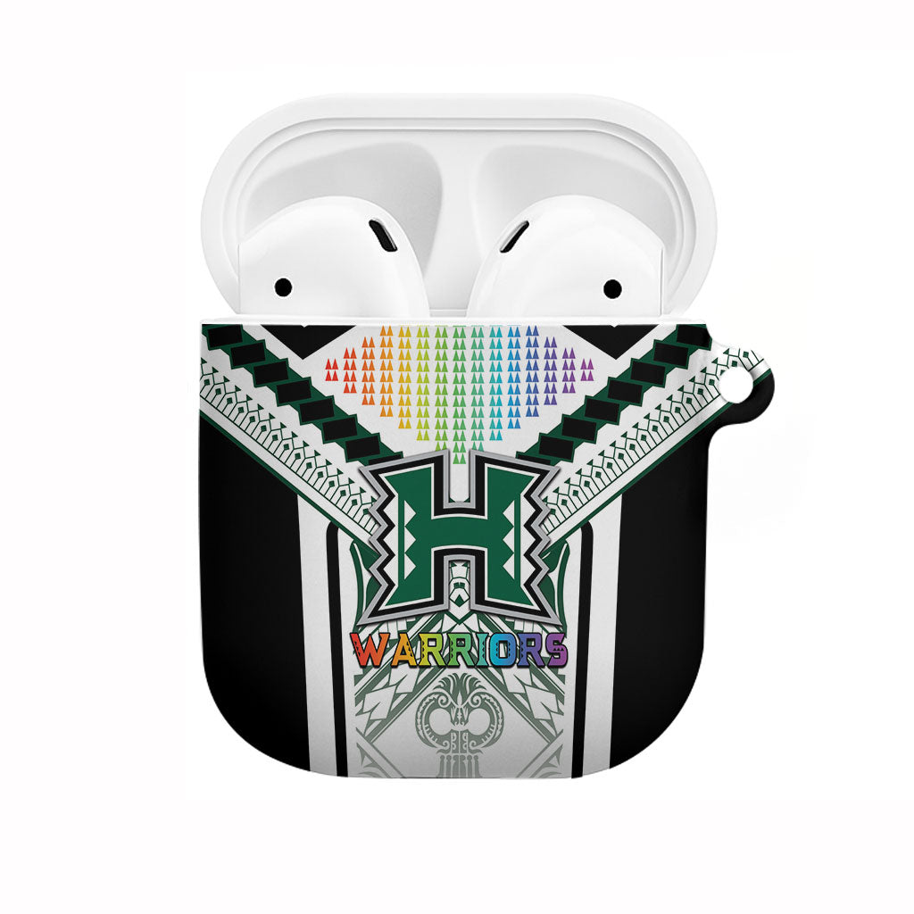 Hawaii Warriors Football AirPods Case Rainbow Kakau Pattern White