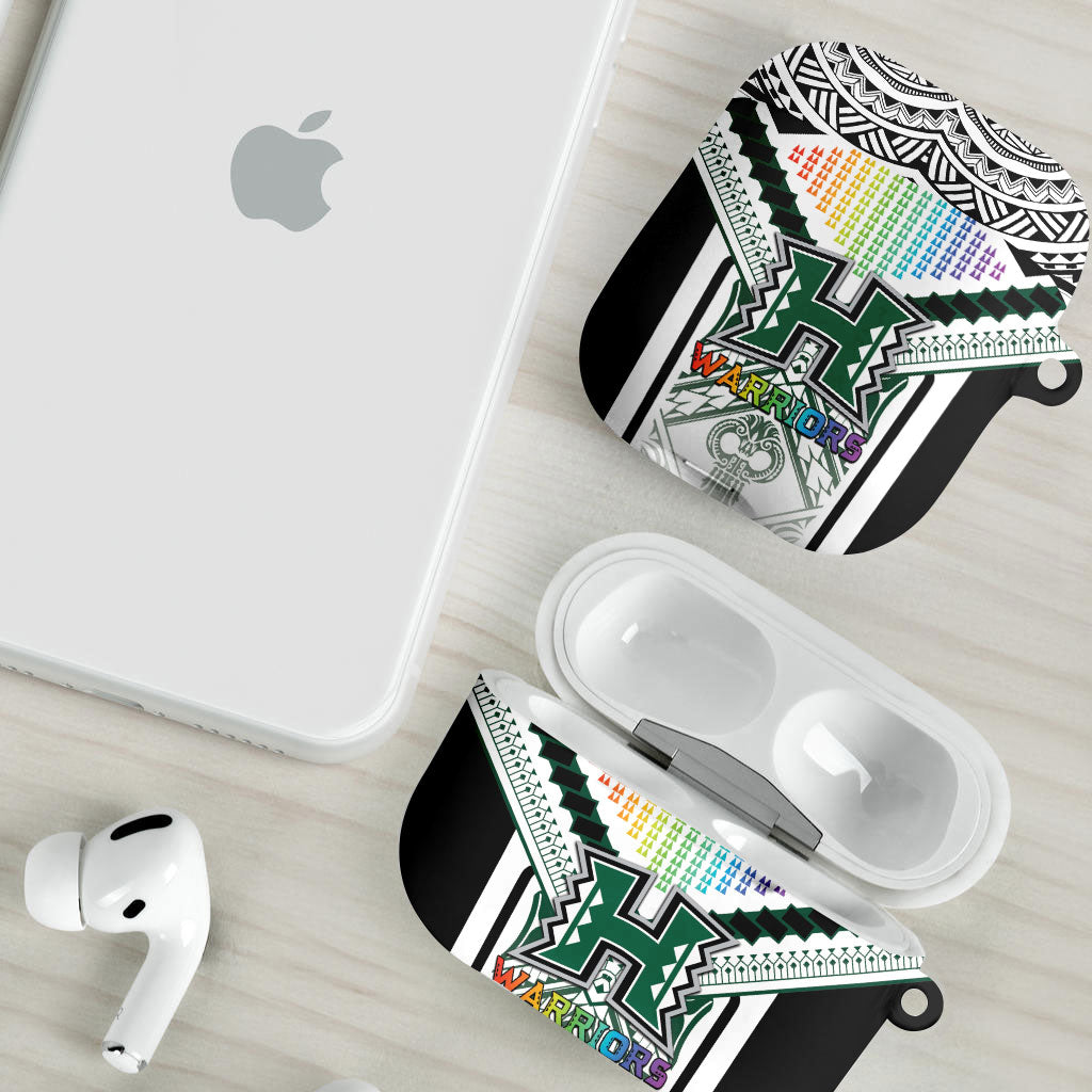 Hawaii Warriors Football AirPods Case Rainbow Kakau Pattern White