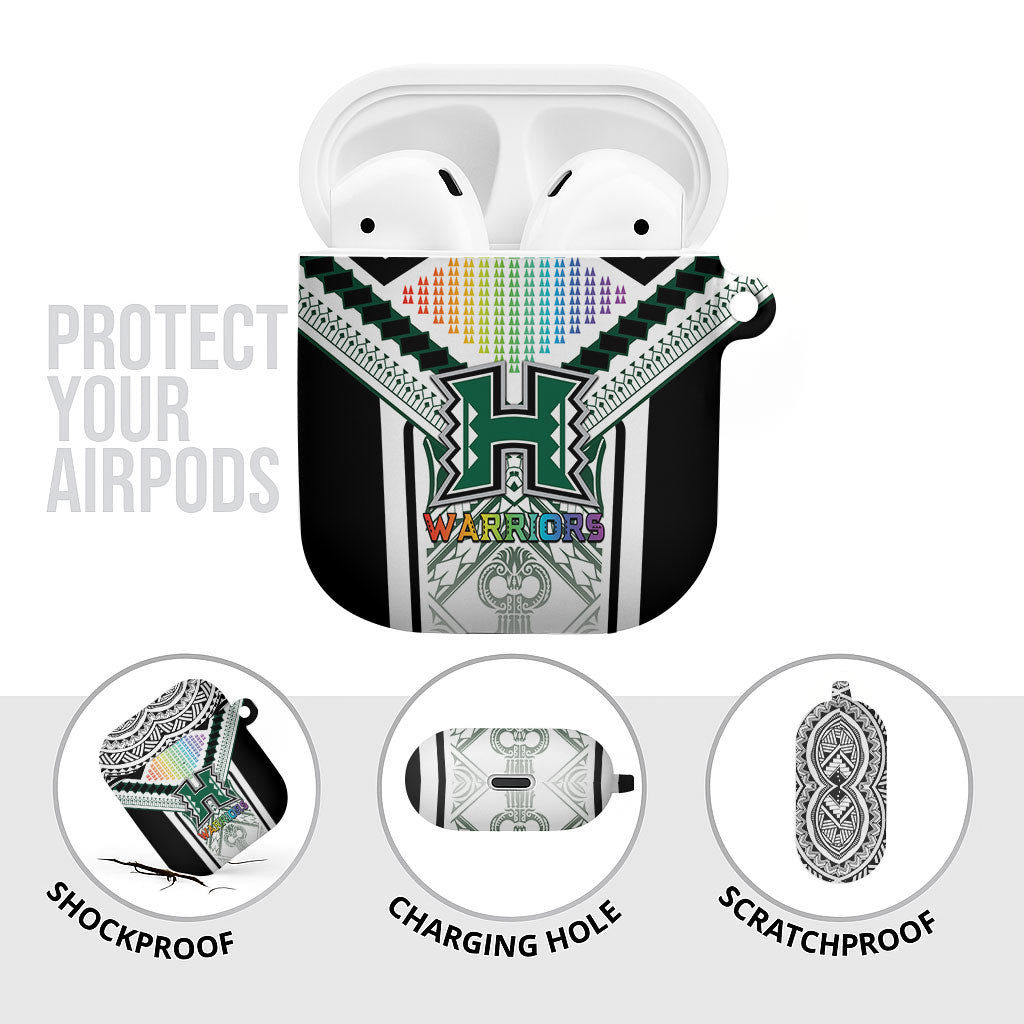 Hawaii Warriors Football AirPods Case Rainbow Kakau Pattern White