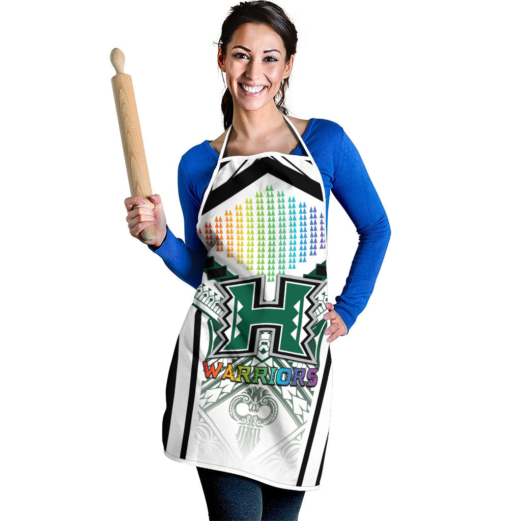 Hawaii Warriors Football Apron Rainbow Kakau Pattern White LT05 - Polynesian Pride