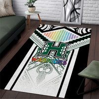 Hawaii Warriors Football Area Rug Rainbow Kakau Pattern White