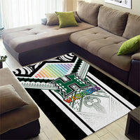 Hawaii Warriors Football Area Rug Rainbow Kakau Pattern White