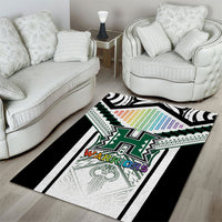 Hawaii Warriors Football Area Rug Rainbow Kakau Pattern White