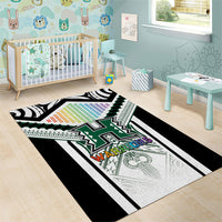 Hawaii Warriors Football Area Rug Rainbow Kakau Pattern White