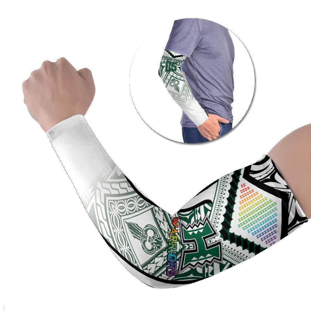 Custom Hawaii Warriors Football Arm Sleeves Rainbow Kakau Pattern White
