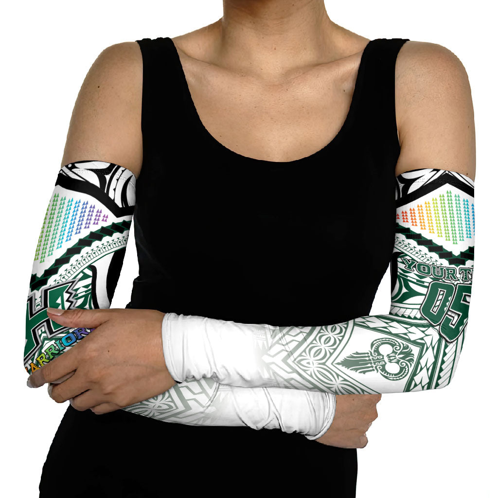 Custom Hawaii Warriors Football Arm Sleeves Rainbow Kakau Pattern White