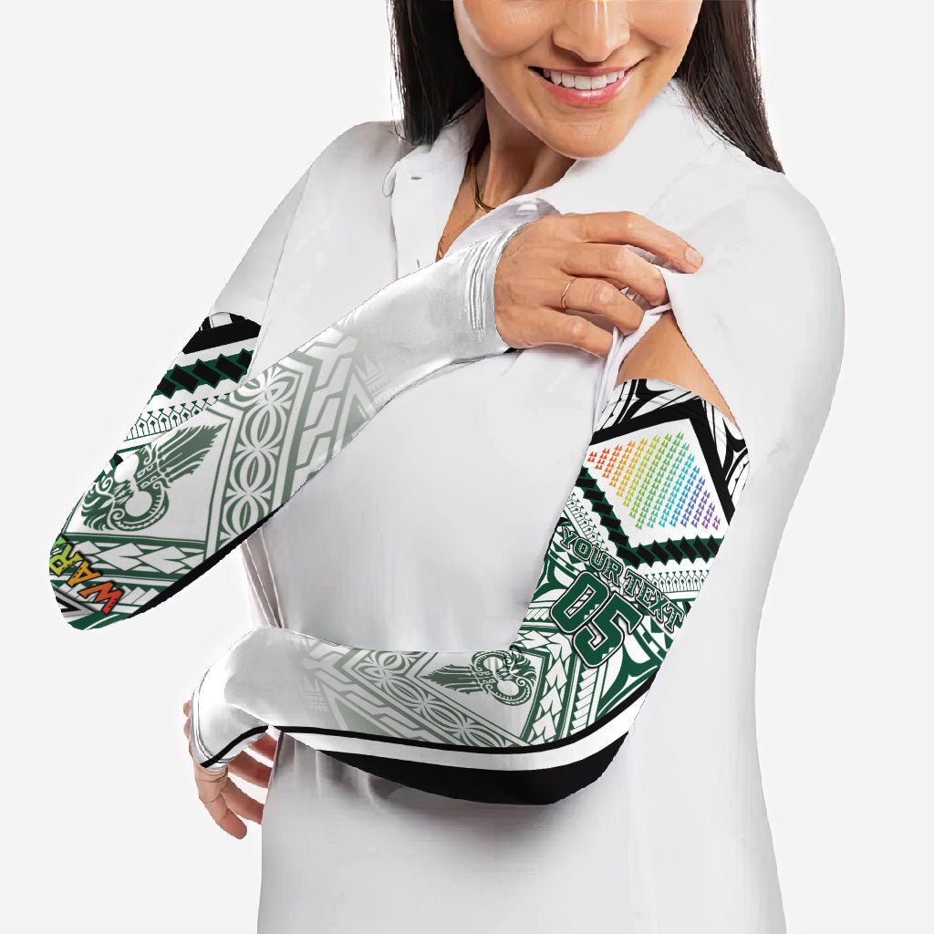 Custom Hawaii Warriors Football Arm Sleeves Rainbow Kakau Pattern White