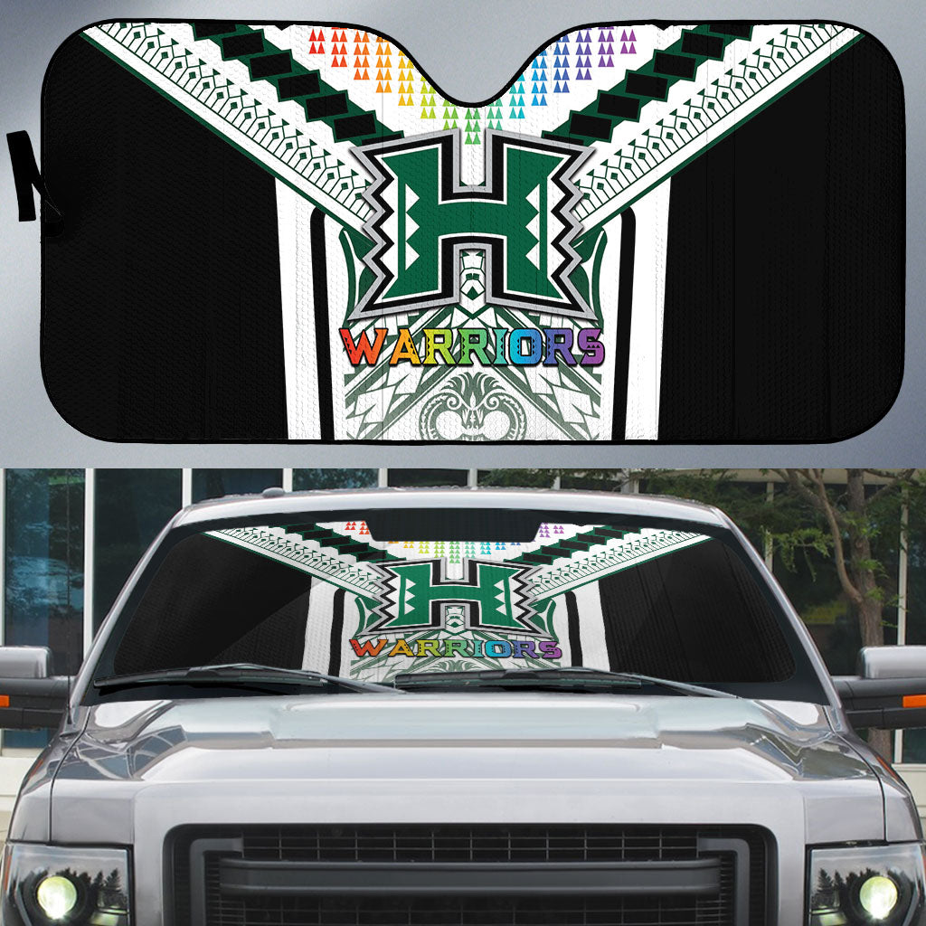 Hawaii Warriors Football Auto Sun Shade Rainbow Kakau Pattern White