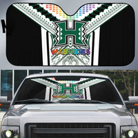 Hawaii Warriors Football Auto Sun Shade Rainbow Kakau Pattern White