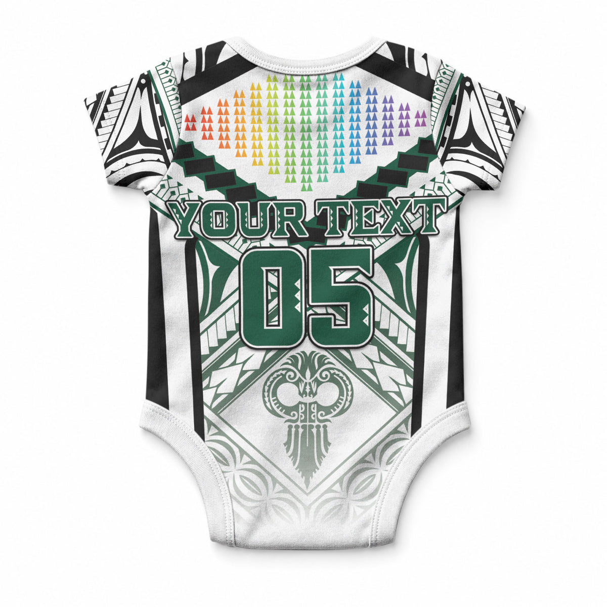 Custom Hawaii Warriors Football Baby Onesie Rainbow Kakau Pattern White