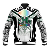 Custom Hawaii Warriors Football Baseball Jacket Rainbow Kakau Pattern White LT05 Unisex White - Polynesian Pride