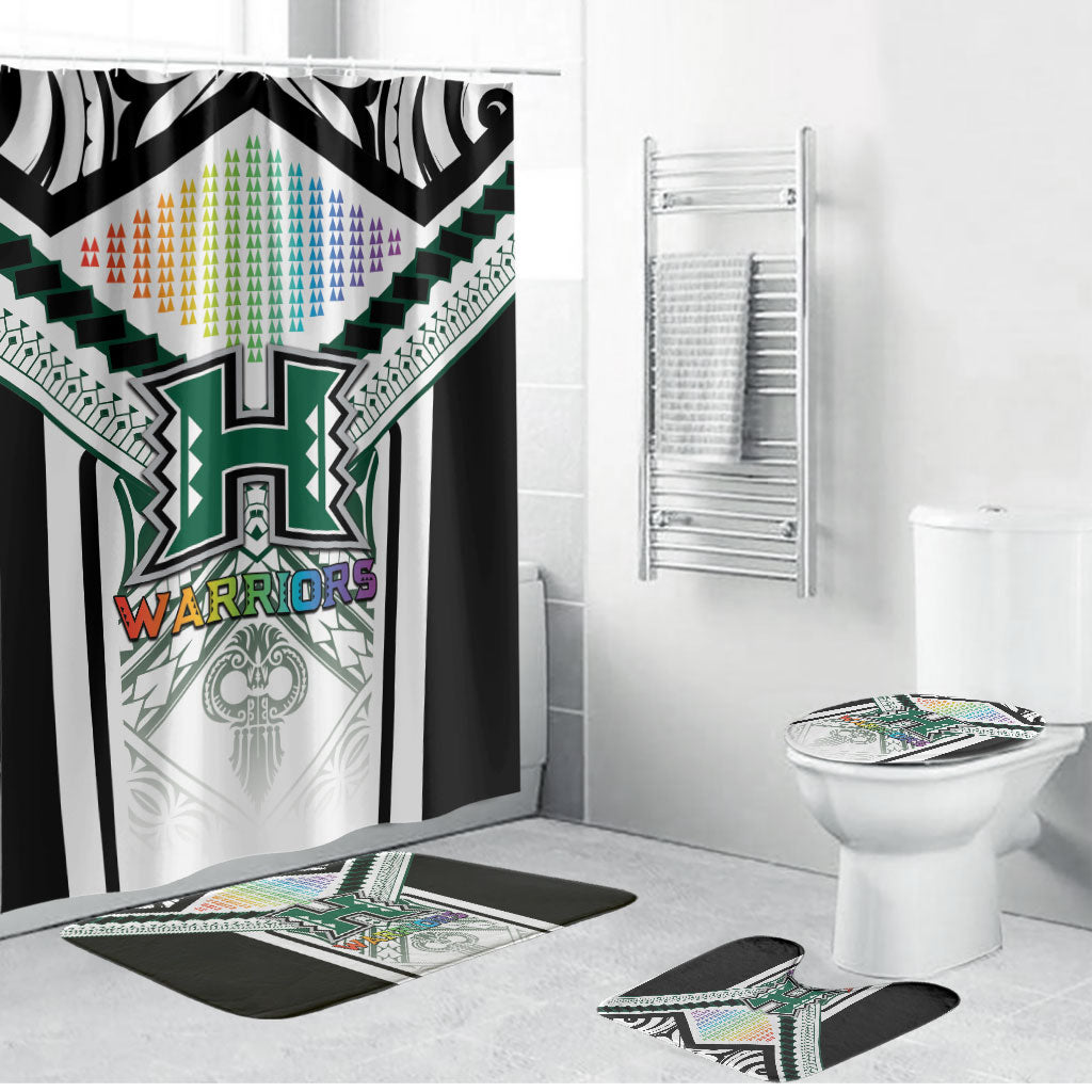 Hawaii Warriors Football Bathroom Set Rainbow Kakau Pattern White LT05 Bathroom Set (4 pcs) White - Polynesian Pride