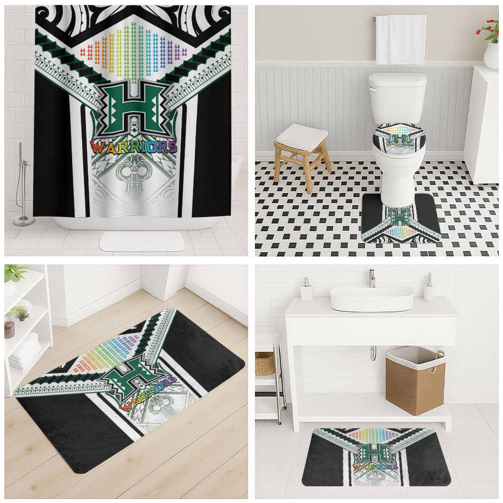 Hawaii Warriors Football Bathroom Set Rainbow Kakau Pattern White LT05 - Polynesian Pride