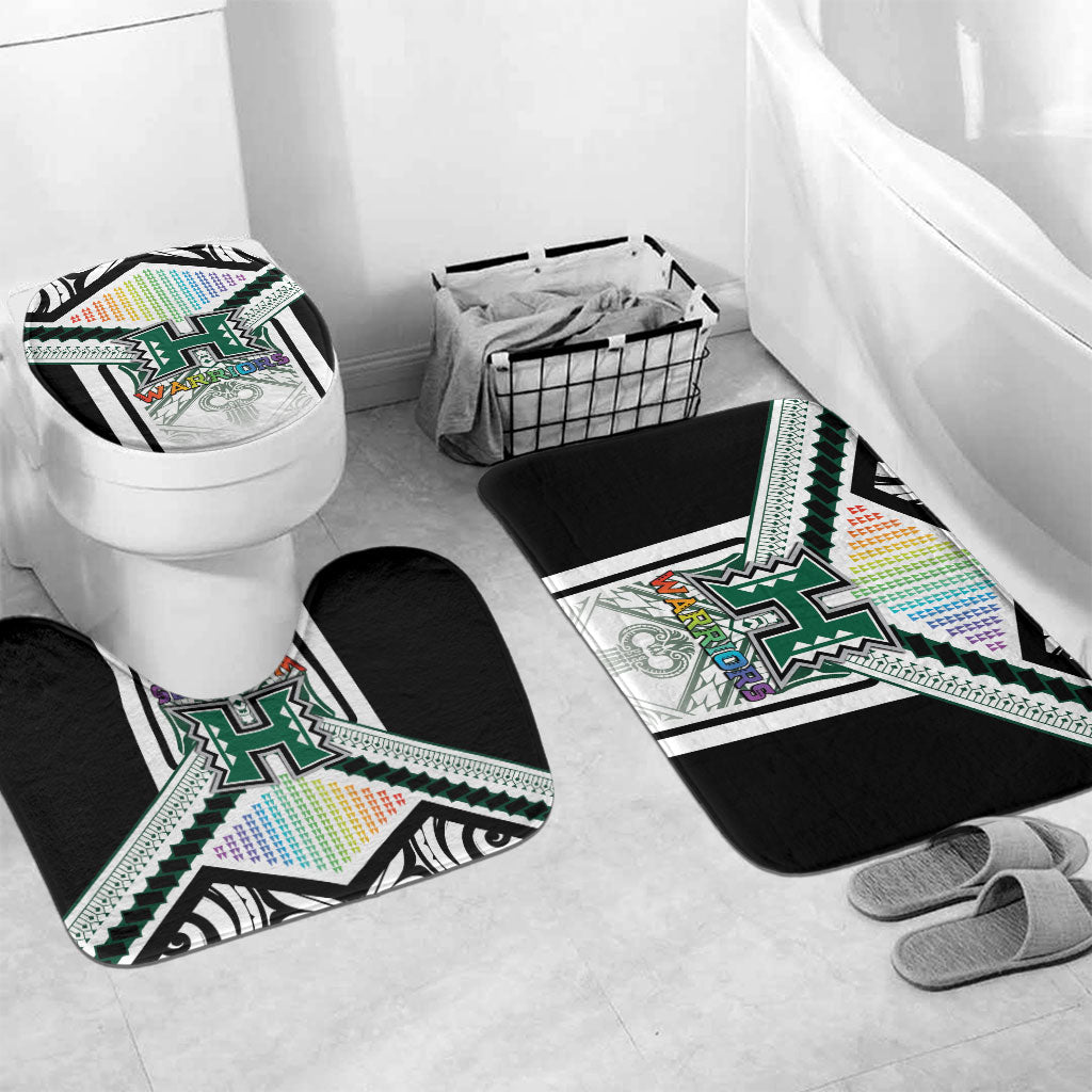Hawaii Warriors Football Bathroom Set Rainbow Kakau Pattern White LT05 Mat Set Only (3 pcs) One Size White - Polynesian Pride