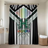 Hawaii Warriors Football Bathroom Set Rainbow Kakau Pattern White LT05 Shower Curtain Only White - Polynesian Pride