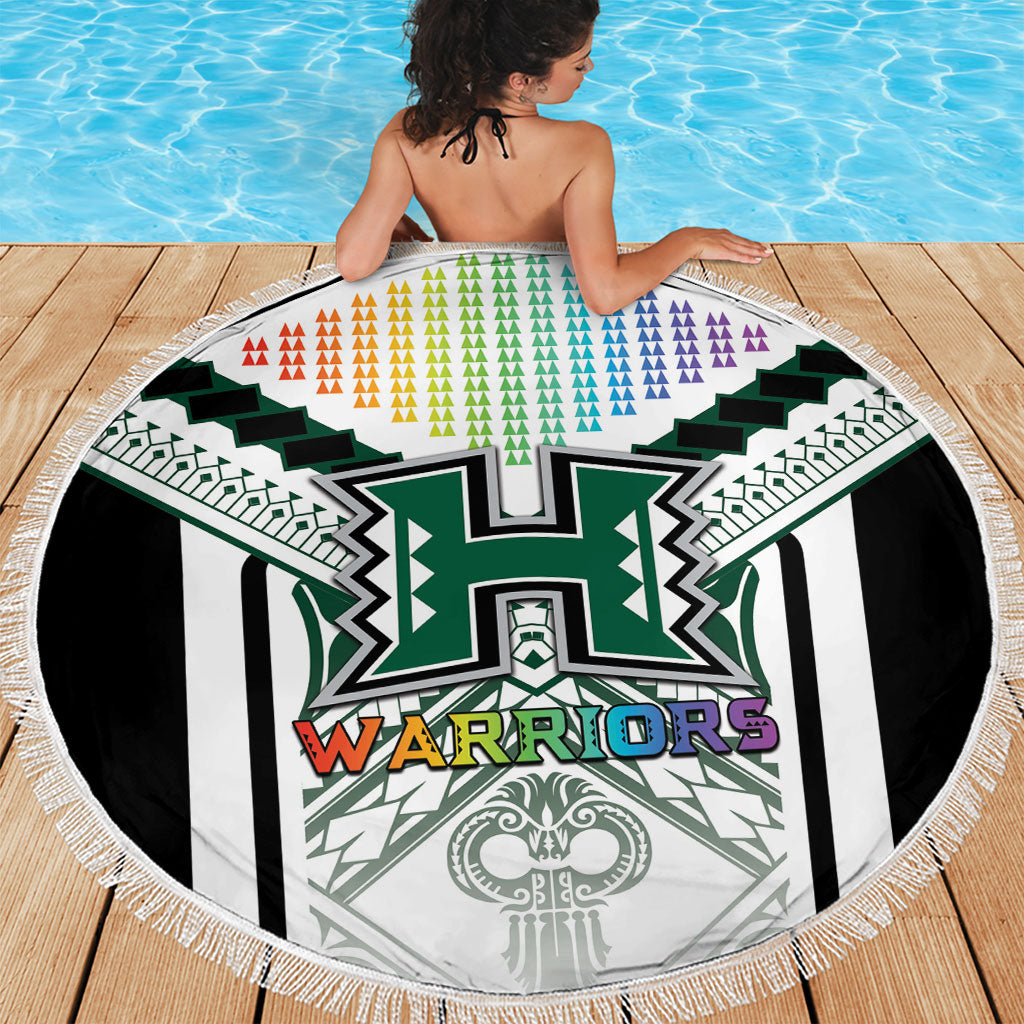 Hawaii Warriors Football Beach Blanket Rainbow Kakau Pattern White