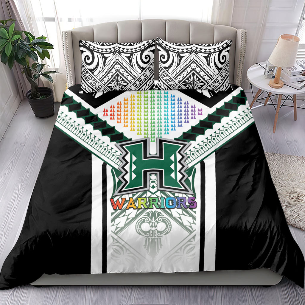 Hawaii Warriors Football Bedding Set Rainbow Kakau Pattern White LT05 - Polynesian Pride