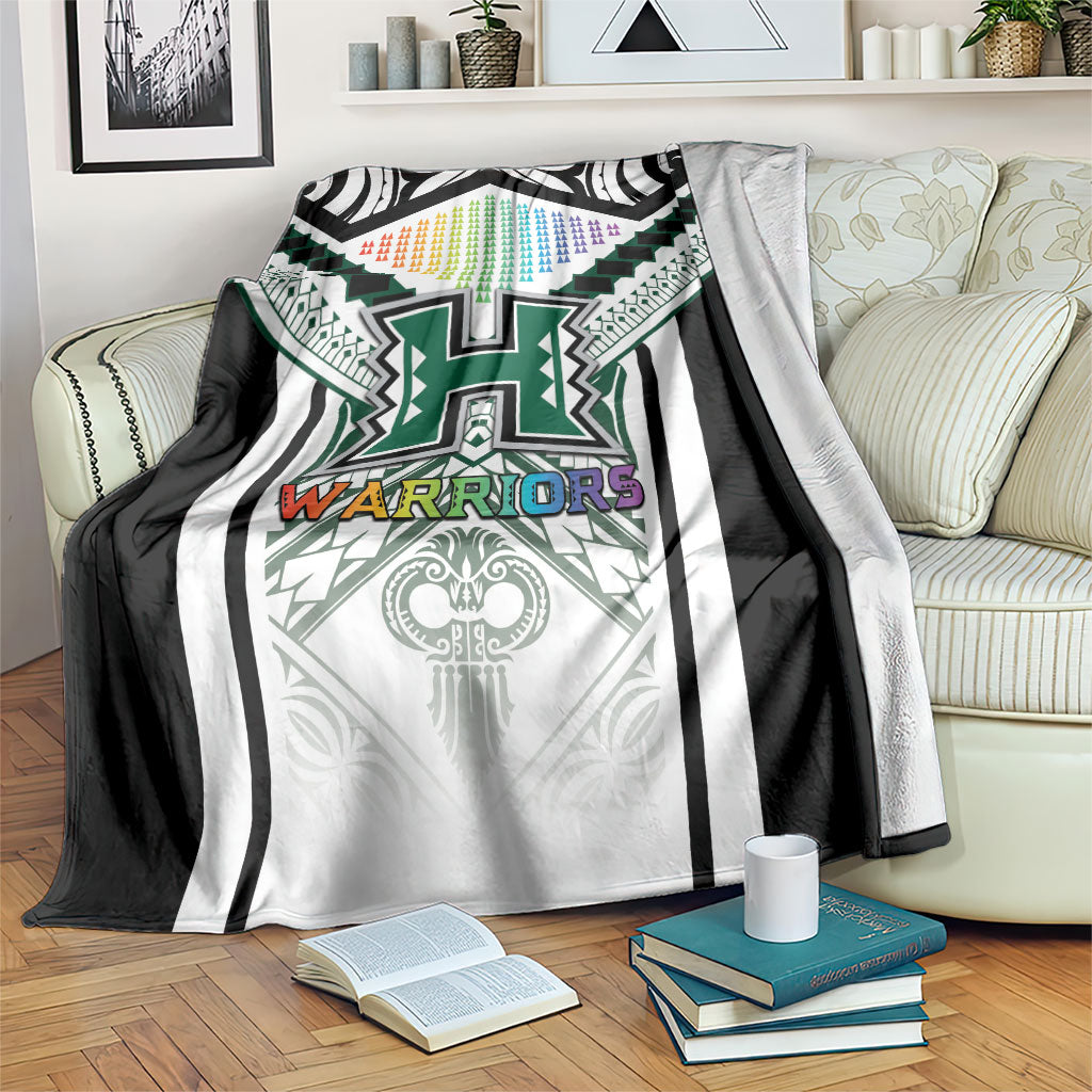 Hawaii Warriors Football Blanket Rainbow Kakau Pattern White