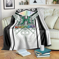 Hawaii Warriors Football Blanket Rainbow Kakau Pattern White