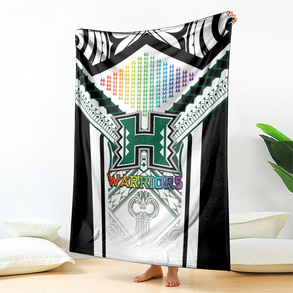 Hawaii Warriors Football Blanket Rainbow Kakau Pattern White