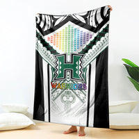 Hawaii Warriors Football Blanket Rainbow Kakau Pattern White
