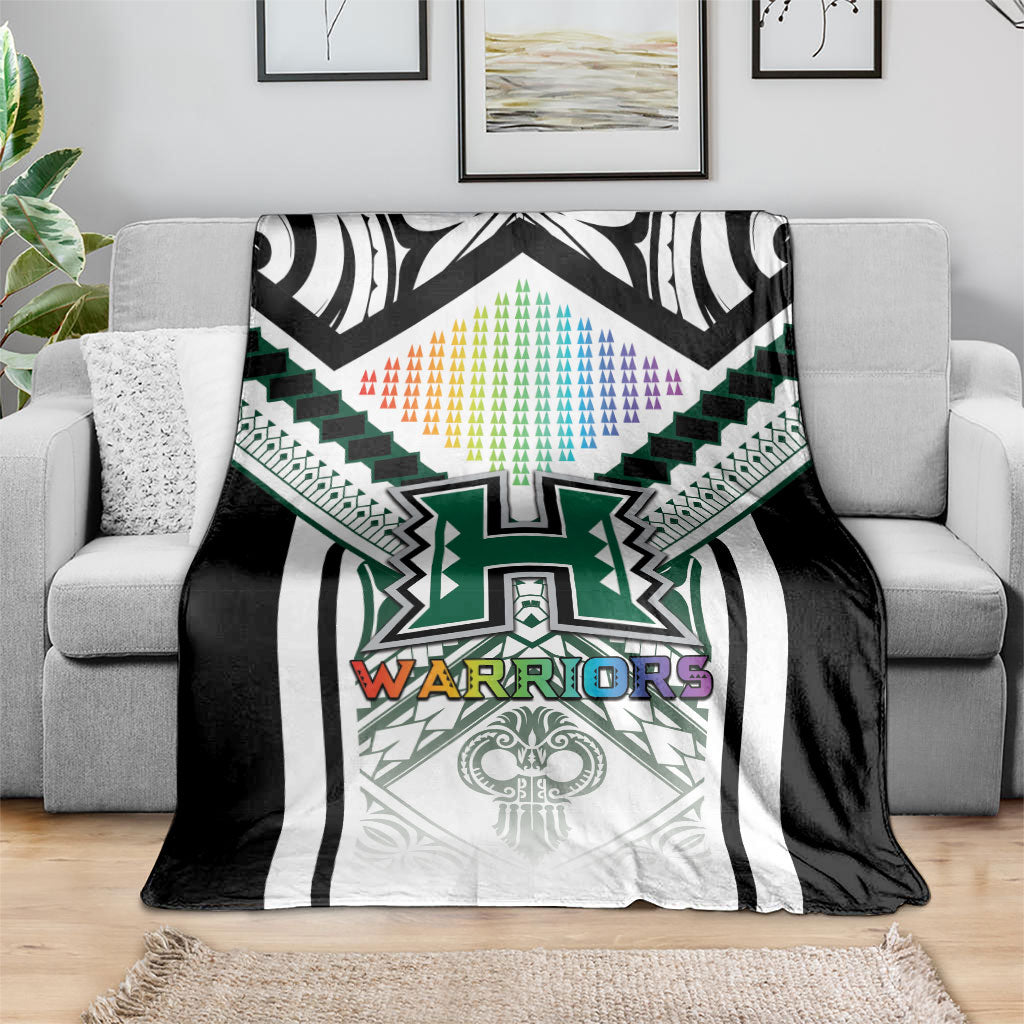 Hawaii Warriors Football Blanket Rainbow Kakau Pattern White