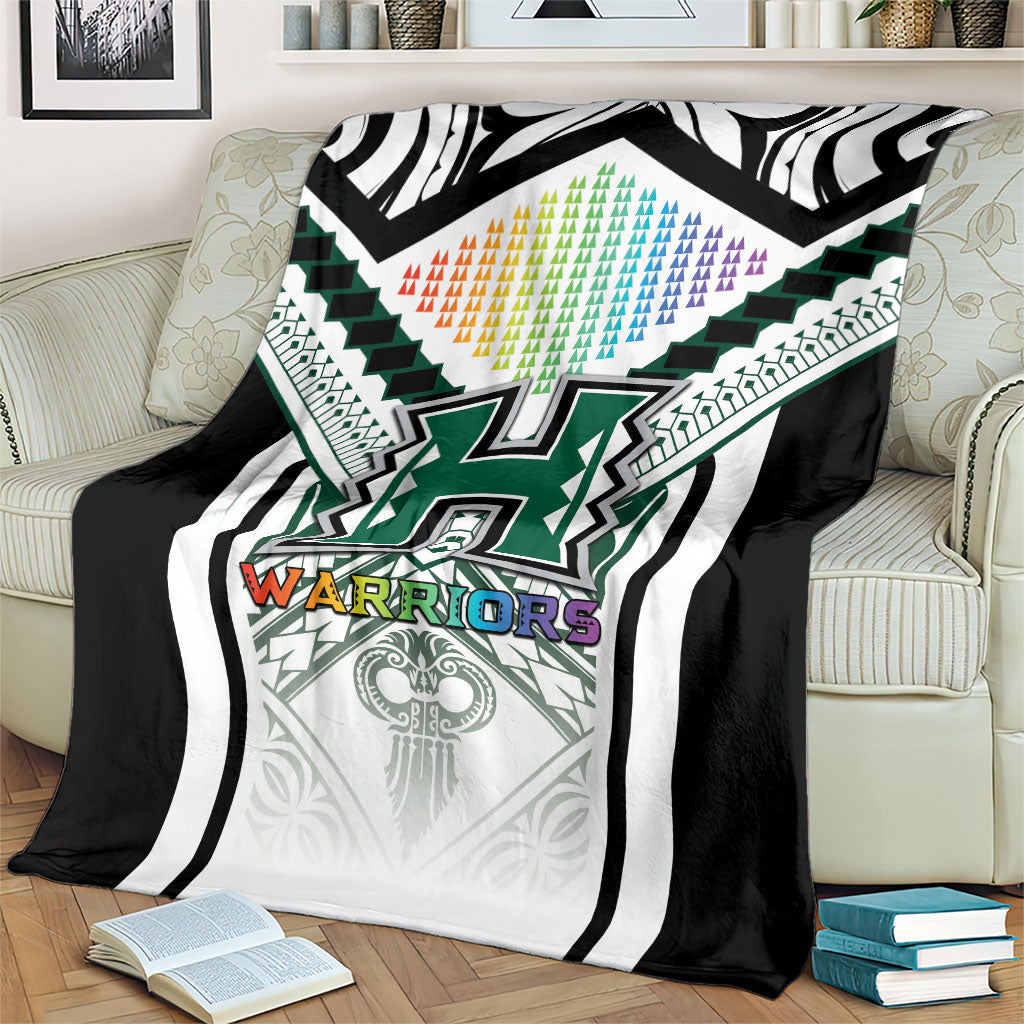 Hawaii Warriors Football Blanket Rainbow Kakau Pattern White
