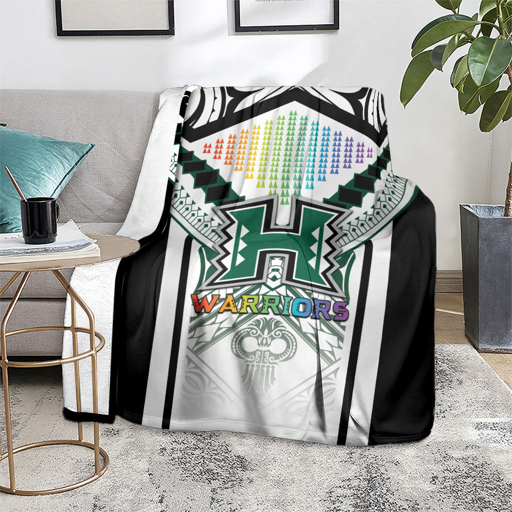 Hawaii Warriors Football Blanket Rainbow Kakau Pattern White