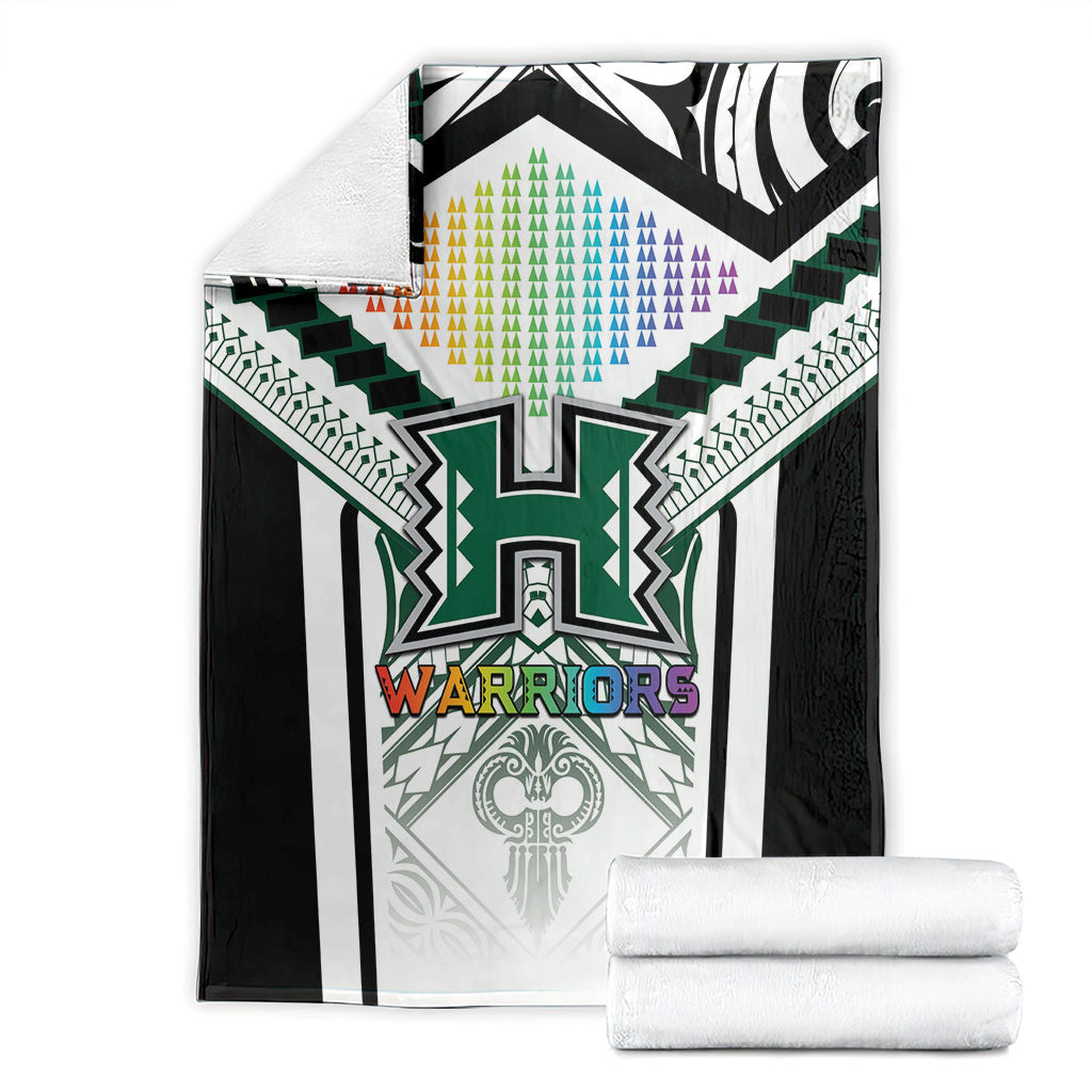 Hawaii Warriors Football Blanket Rainbow Kakau Pattern White