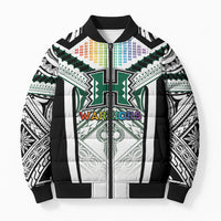 Custom Hawaii Warriors Football Bomber Puffer Jacket Rainbow Kakau Pattern White