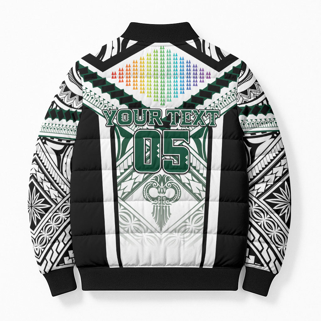 Custom Hawaii Warriors Football Bomber Puffer Jacket Rainbow Kakau Pattern White