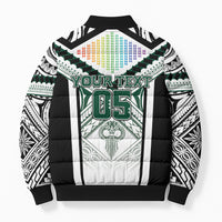 Custom Hawaii Warriors Football Bomber Puffer Jacket Rainbow Kakau Pattern White