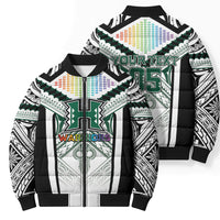 Custom Hawaii Warriors Football Bomber Puffer Jacket Rainbow Kakau Pattern White