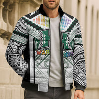Custom Hawaii Warriors Football Bomber Puffer Jacket Rainbow Kakau Pattern White