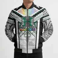 Custom Hawaii Warriors Football Bomber Puffer Jacket Rainbow Kakau Pattern White
