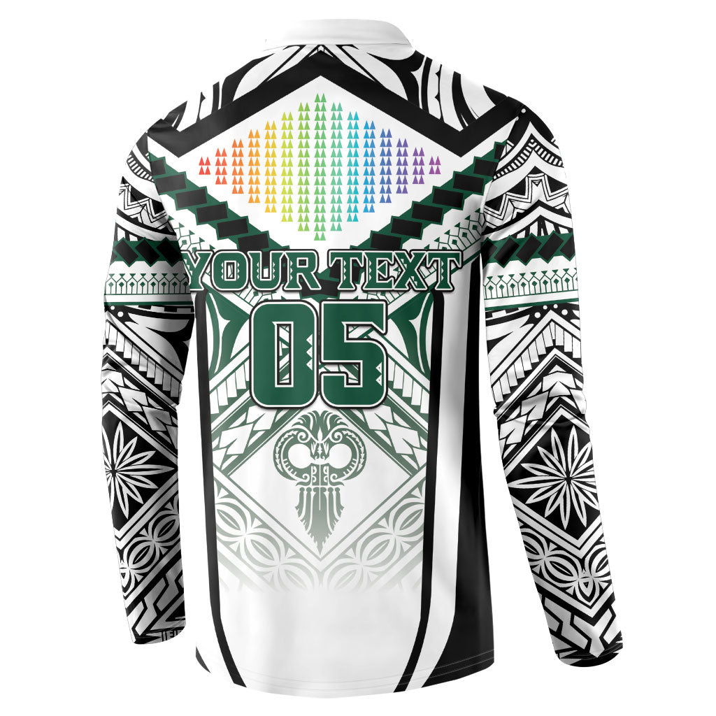 Custom Hawaii Warriors Football Button Sweatshirt Rainbow Kakau Pattern White LT05 - Polynesian Pride