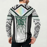 Custom Hawaii Warriors Football Button Sweatshirt Rainbow Kakau Pattern White LT05 - Polynesian Pride