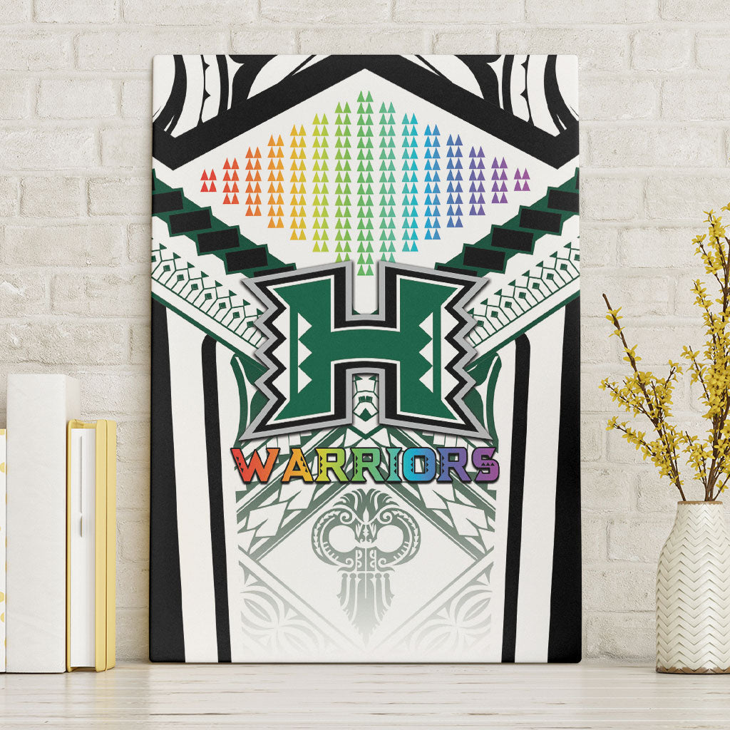 Hawaii Warriors Football Canvas Wall Art Rainbow Kakau Pattern White