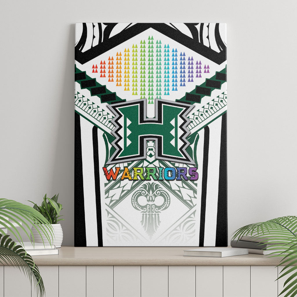 Hawaii Warriors Football Canvas Wall Art Rainbow Kakau Pattern White