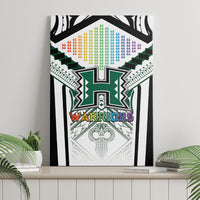 Hawaii Warriors Football Canvas Wall Art Rainbow Kakau Pattern White