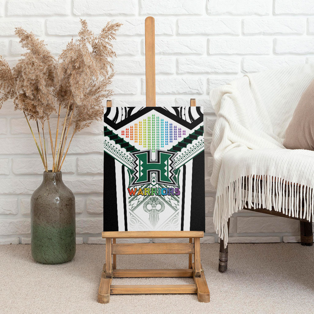 Hawaii Warriors Football Canvas Wall Art Rainbow Kakau Pattern White