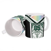 Custom Hawaii Warriors Football Ceramic Mug Rainbow Kakau Pattern White LT05 - Polynesian Pride