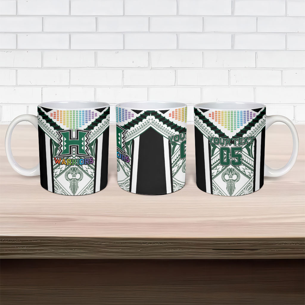 Custom Hawaii Warriors Football Ceramic Mug Rainbow Kakau Pattern White LT05 - Polynesian Pride
